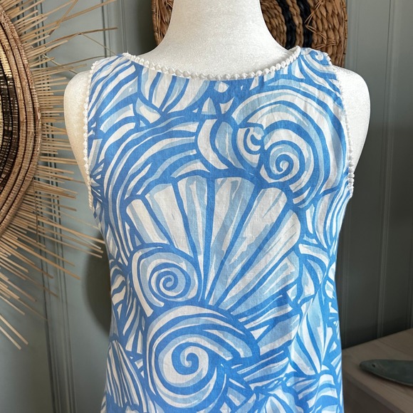 Vineyard Vines Nautilus Shell Swing Dress Blue White Linen Size M Lined - Picture 12 of 15